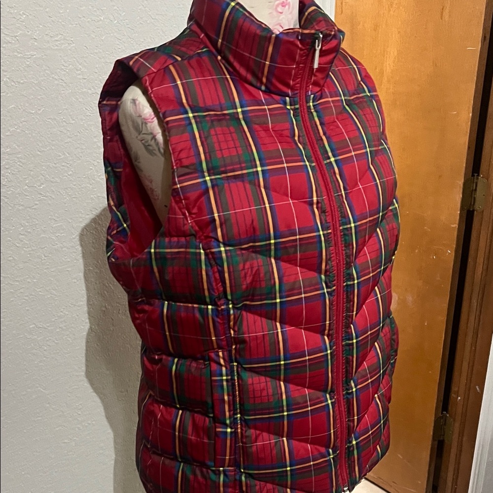 Lands' End Women's Red Tartan Plaid Down Feather 🪶 Vest